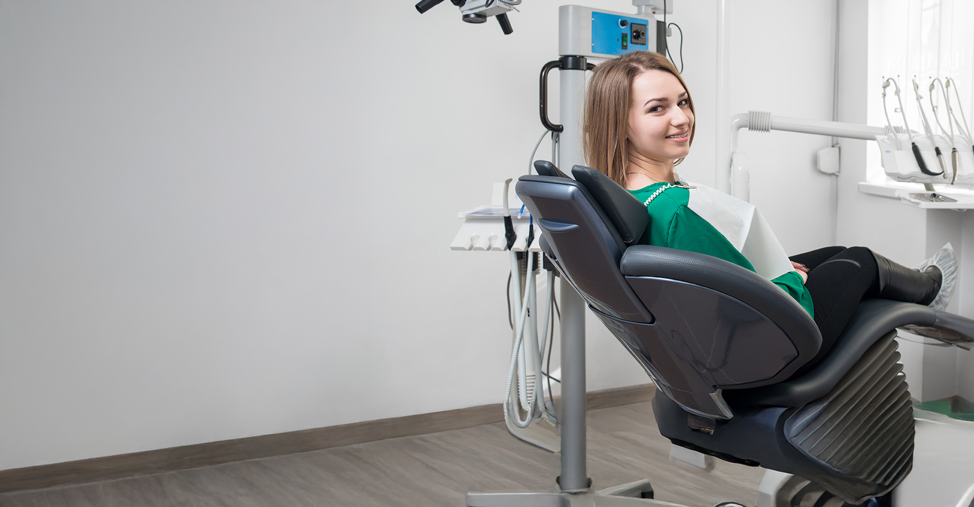 Teenager in orthodontic office for debtal braces appointment